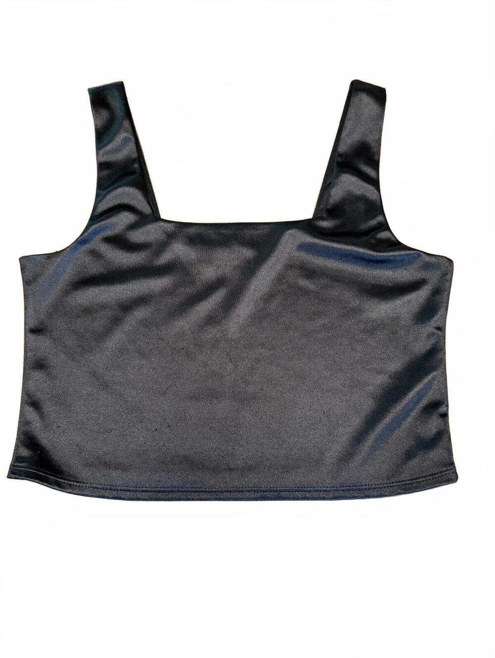 Black Satin Square Neck Crop Top